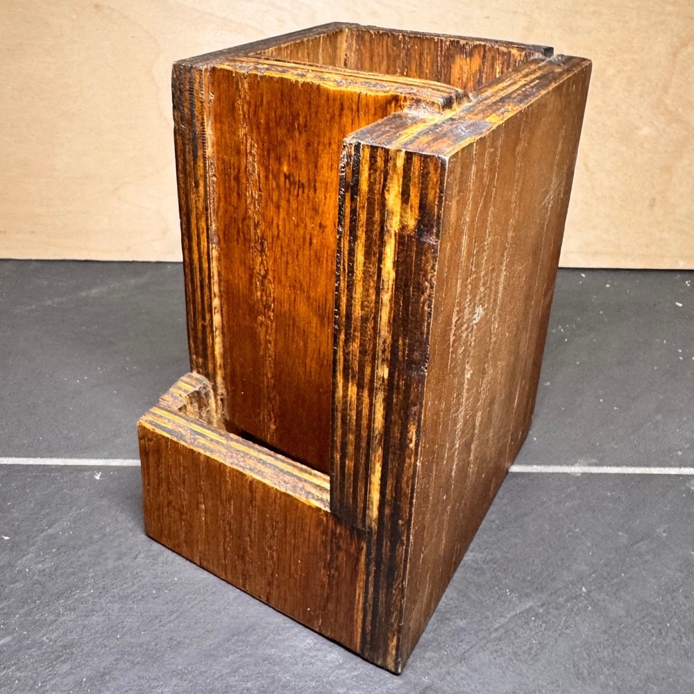 VTG‎ Handmade Rustic Stained Wood Desk Organizer Dice Tower Catchall Tray Brown